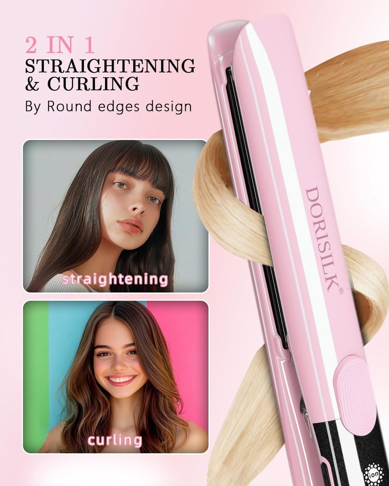 DORISILK 500 Degree High Temp Professional Hair Straightener，30s Fast Heating Ceramic Flat Iron ，2 in 1 Hair Straightener and Curler，Plasma Flat Iron Get Frizz-Free and Shiny(Pink) - Image 2